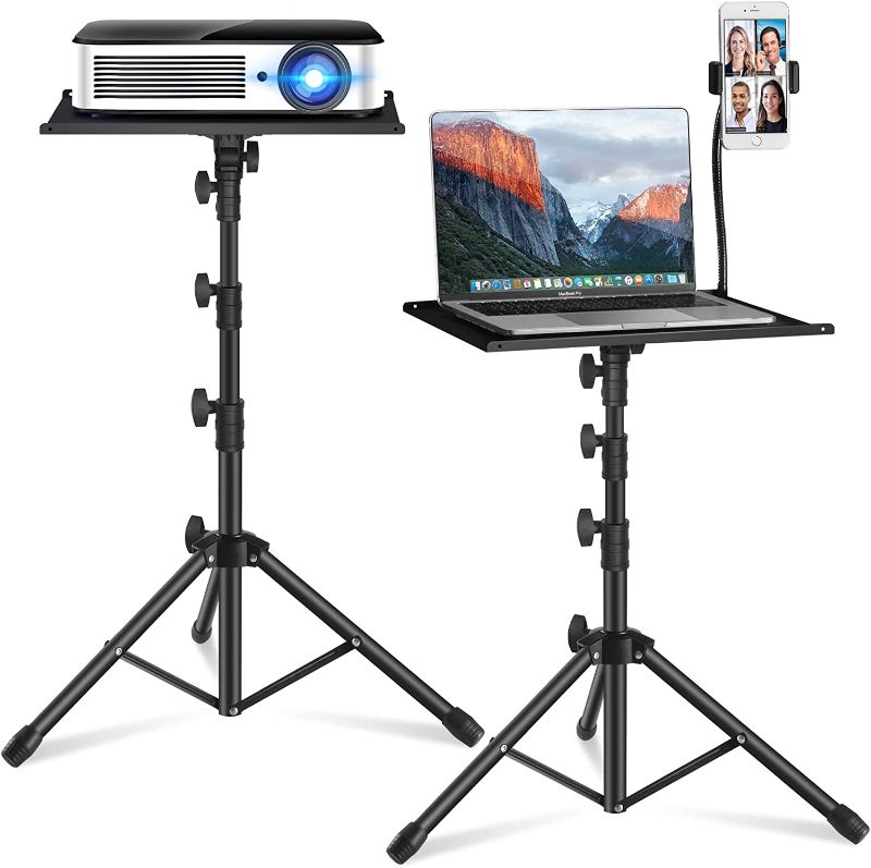 Photo 1 of Projector Stand, Laptop Tripod Stand Adjustable Height 17.7 to 47.2 Inch with Gooseneck Phone Holder, Portable Projector Stand Tripod for Outdoor Movies-Detachable Computer DJ Racks Holder Mount