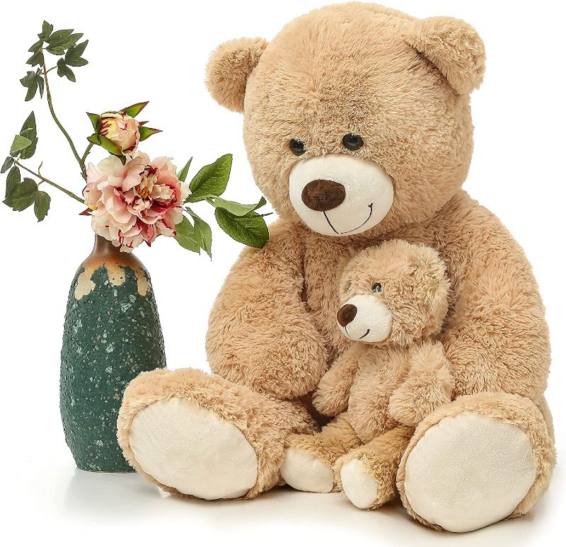 Photo 1 of MorisMos Giant Teddy Bear Mommy and Baby Bear Soft Plush Bear Stuffed Animal for Teddy Bear Baby Shower, Tan, 39 Inches
