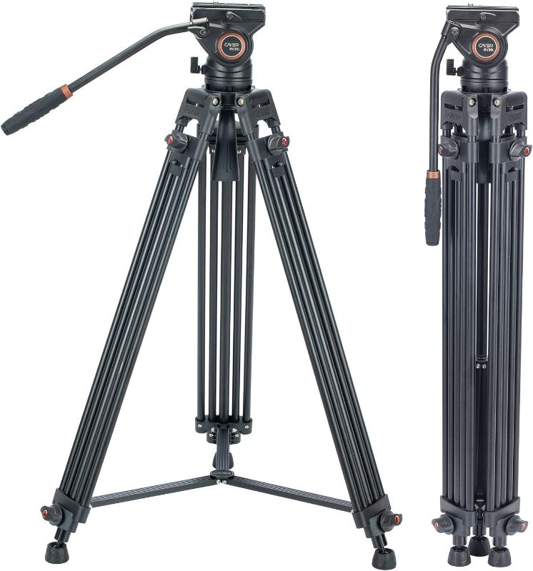 Photo 1 of Video Tripod System, Cayer BV30L 72 inch- Professional Heavy Duty Aluminum Twin Tube Tripod, K3 Fluid Head, Mid-Level Spreader, Max Loading 13.2 LB, DSLR Camcorder, Plus 1 Bonus Quick Release Plate