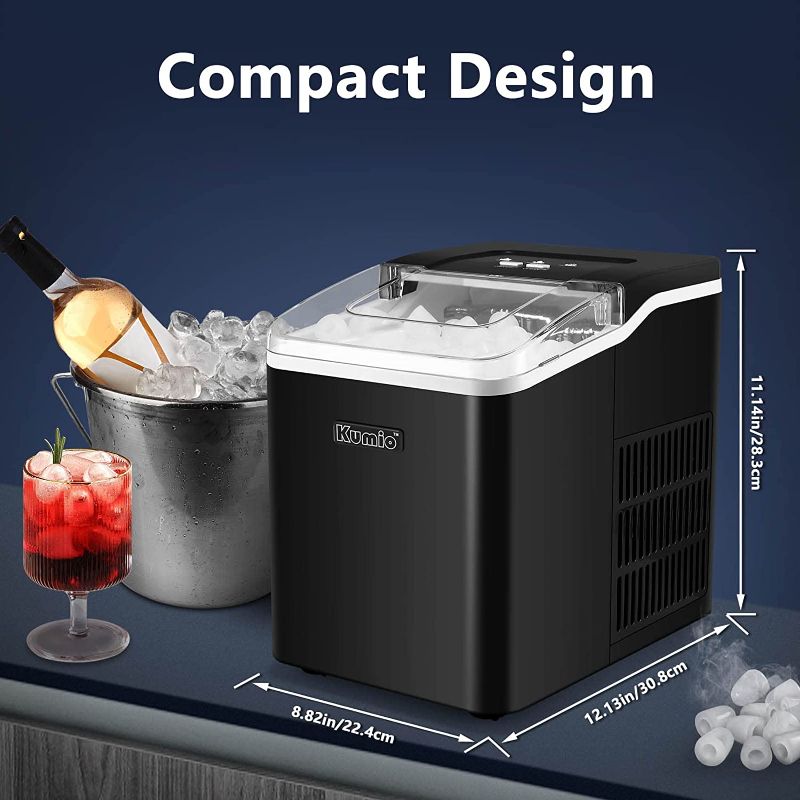 Photo 2 of KUMIO Ice Machine Maker Countertop, 9 Bullet Ice Fast Making in 6-8 Mins, 26.5 lbs in 24 hrs, Self-Cleaning Portable Ice Maker Machine with Scoop and Basket, Black