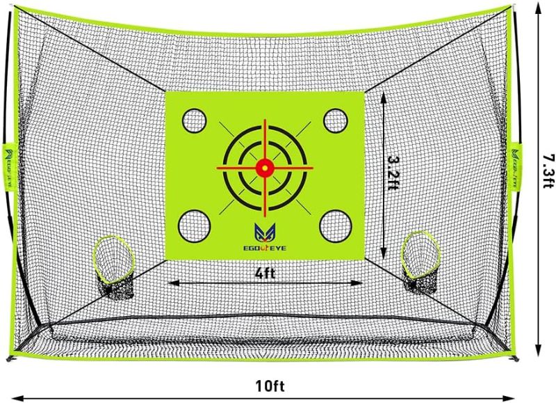 Photo 2 of EGOOIEYE 10x7.3ft Golf Practice Net with 6 Target Pockets, Tri Turf Mat, 4 Golf Balls, Marking Tool Kit, Swing/Driving/Chipping, Use for All Skill Levels, Home/Backyard/Garage