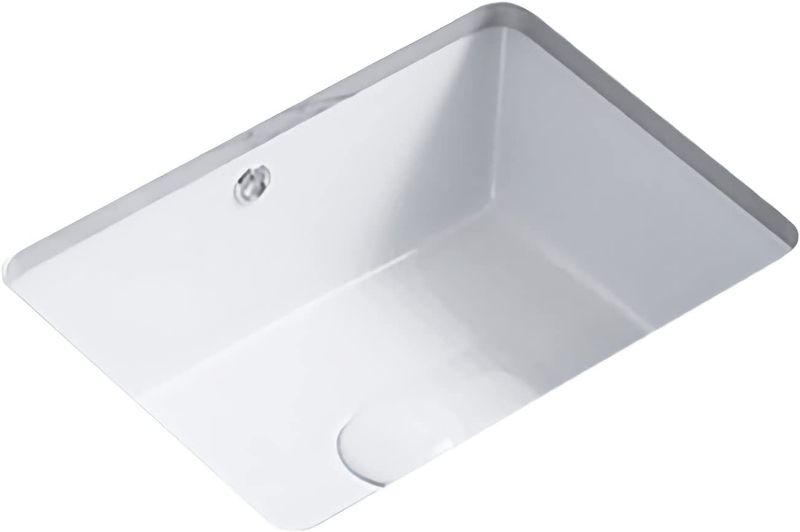Photo 1 of KINGWONG 15.75" x 11.82" White Rectangle Vessel Sink for Bathrooms Morden Small Undermount Bathroom Sink Ceramic Porcelain Vanity Under Counter Basin sink with Overflow