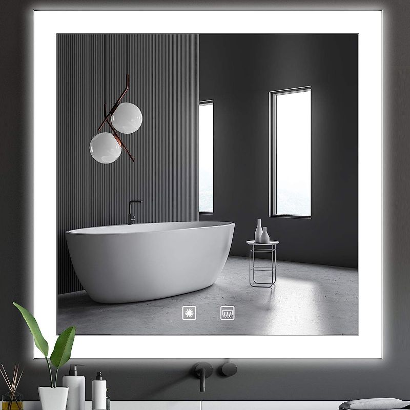 Photo 1 of W35xH35 Inch Touch Control LED Bathroom Vanity Mirror with 3 Color Temperature, Anti-Fog Dimmable Makeup Mirror Wall Mounted, Bathroom Mirror with Lights, Backlit Wall Mirror for Powder Room