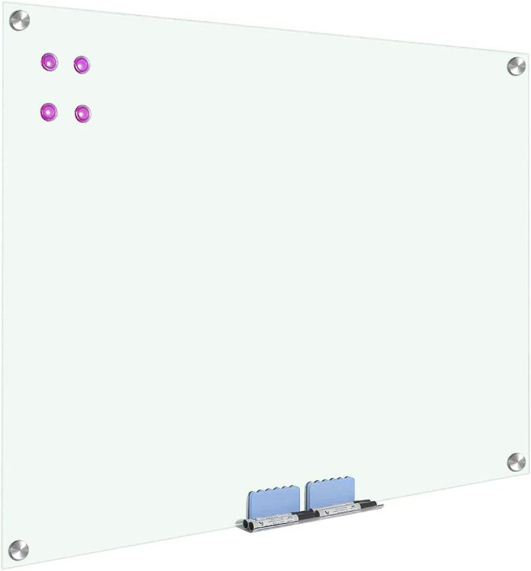 Photo 1 of Magnetic Glass Whiteboard, Wall Mount Dry Erase White Boards with 2X Magnets, 1x Eraser (48x36)