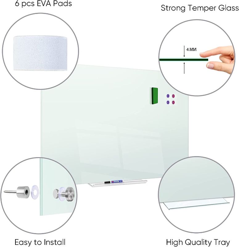 Photo 2 of Magnetic Glass Whiteboard, Wall Mount Dry Erase White Boards with 2X Magnets, 1x Eraser (48x36)