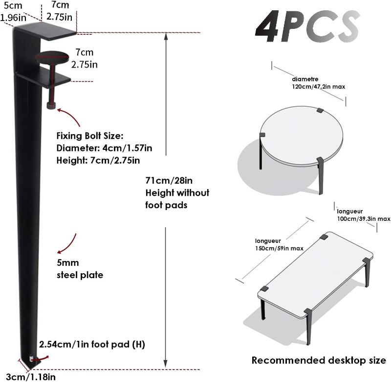 Photo 2 of FPIGSHS Metal Table Legs, 4PCS 28'' Table Clamp Legs, F-Shape Adjustable Dining Desk Legs for DIY Coffee Table Furniture Console Table Legs, with Floor Protectors