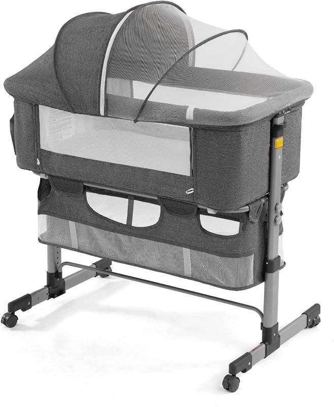 Photo 1 of nordmiex Bedside Sleeper Bedside Crib, Baby Bassinet 3 in 1 Travel Baby Crib Baby Bed with Breathable Net, Adjustable Portable Bed for Infant/Baby (Deep Grey)