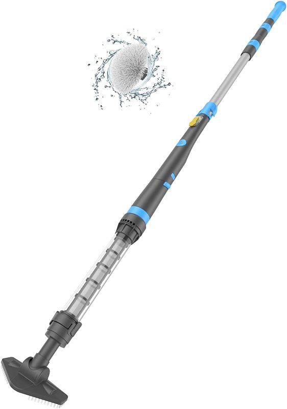 Photo 1 of Efurden Stick Pool Vacuum with Round Brush to Clean The Water Line, Rechargeable Pool Cleaner Perfect for Spas, Hot Tubs and Small Pools for Sand and Debris, Blue