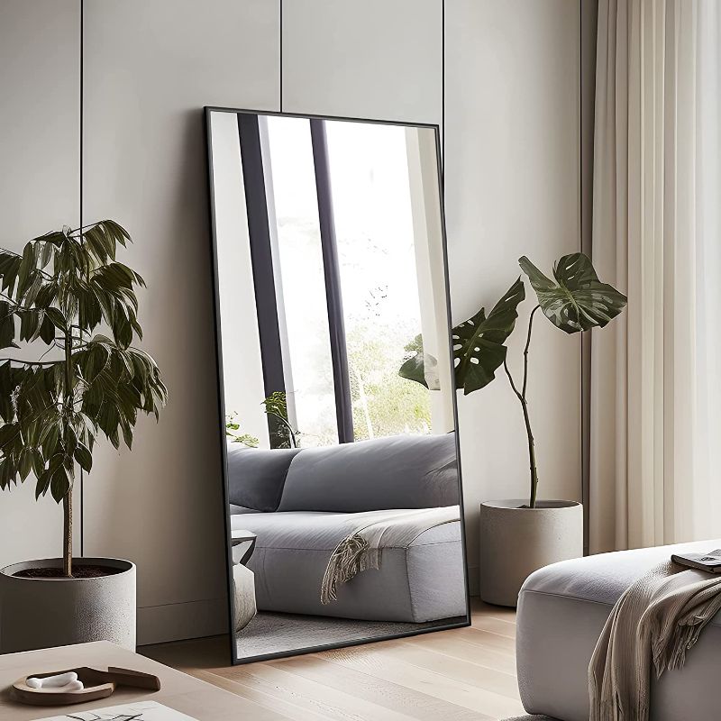 Photo 1 of NeuType Full Length Mirror Hanging or Leaning Against Wall, Large Rectangle Bedroom Mirror Floor Mirror Dressing Mirror Wall-Mounted Mirror, Aluminum Alloy Thin Frame, Black 26" x 38"