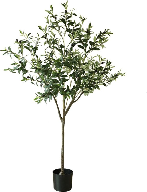 Photo 1 of Apeair Artificial Olive Tree, Tall 60'' Faux Potted Silk Green Leaves Olive Tree with Planter, Large Fake Plants House Modern Greenery Decoration for Indoor Home Office Housewarming Garden Decor