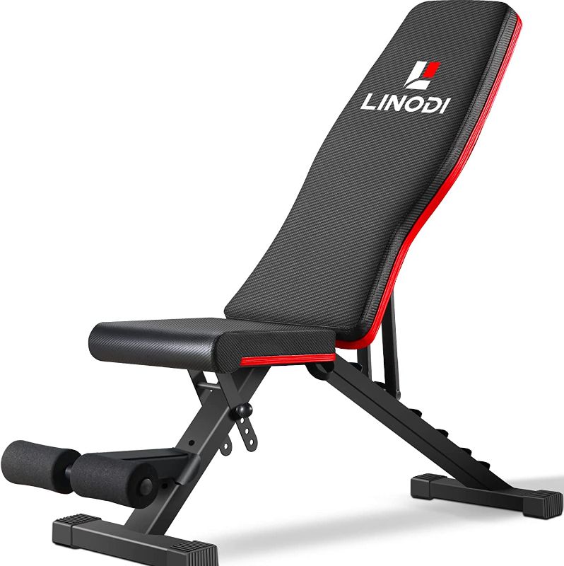 Photo 1 of LINODI Weight Bench, Adjustable Strength Training Benches for Full Body Workout, Multi-Purpose Foldable Incline Decline Home Gym Bench