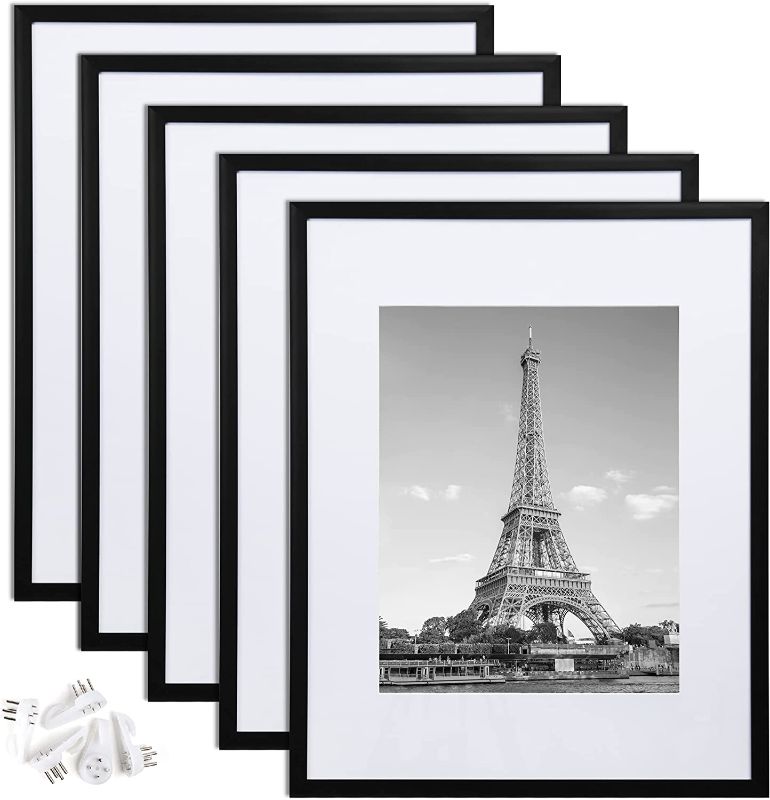 Photo 1 of upsimples Picture Frame Set of 5, Display Pictures 11x14 with Mat or 16x20 Without Mat, Wall Gallery Poster Frames, Black
