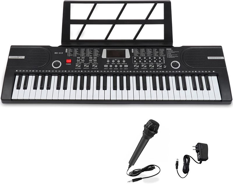 Photo 2 of 61 Keys Keyboard Piano, Electronic Digital Piano with Built-In two Speaker Microphone, With Sheet Stand, Portable Keyboard Gift Teaching for Beginners - Black