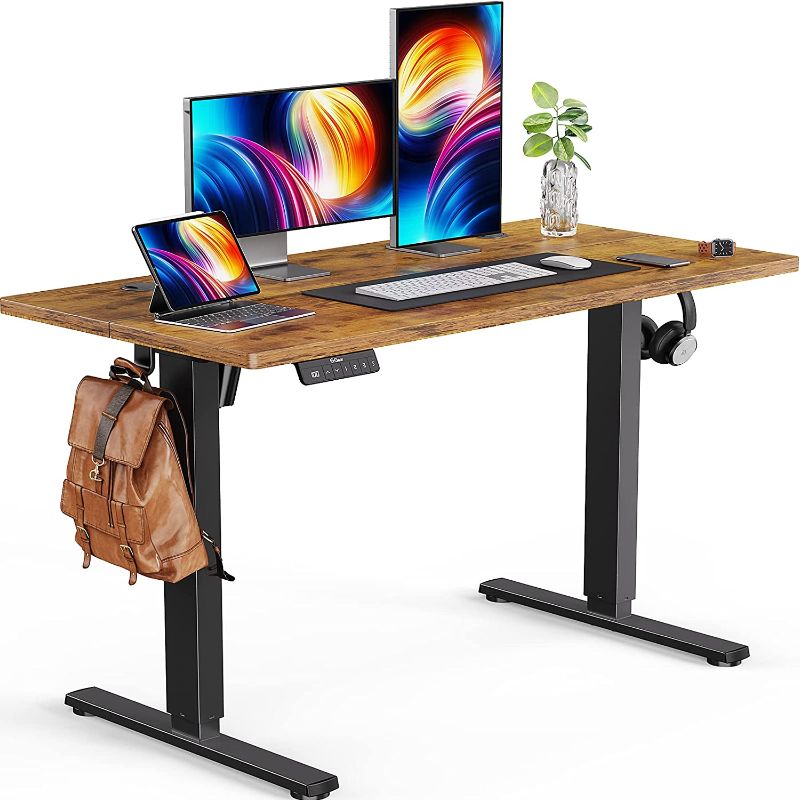 Photo 1 of ErGear Electric Standing Desk Height Adjustable Sit Stand up Desk 48 x 24 Inches Memory Computer Workstation Table with Splice Board for Home Office, Vintage Brown