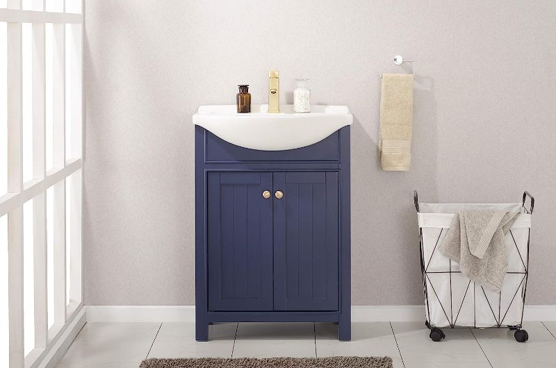 Photo 1 of Design Element Marian 24" Single Sink Bathroom Vanity in Navy Blue-Made with Solid Hardwood and Ceramic Undermount Sink