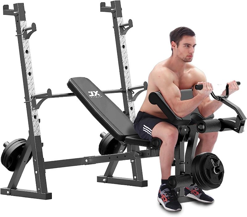 Photo 1 of JX FITNESS Olympic Weight Bench with Preacher Curl Pad and Leg Developer, Bench Press Rack Set for Home Gym Full-Body Workout 2023 Version