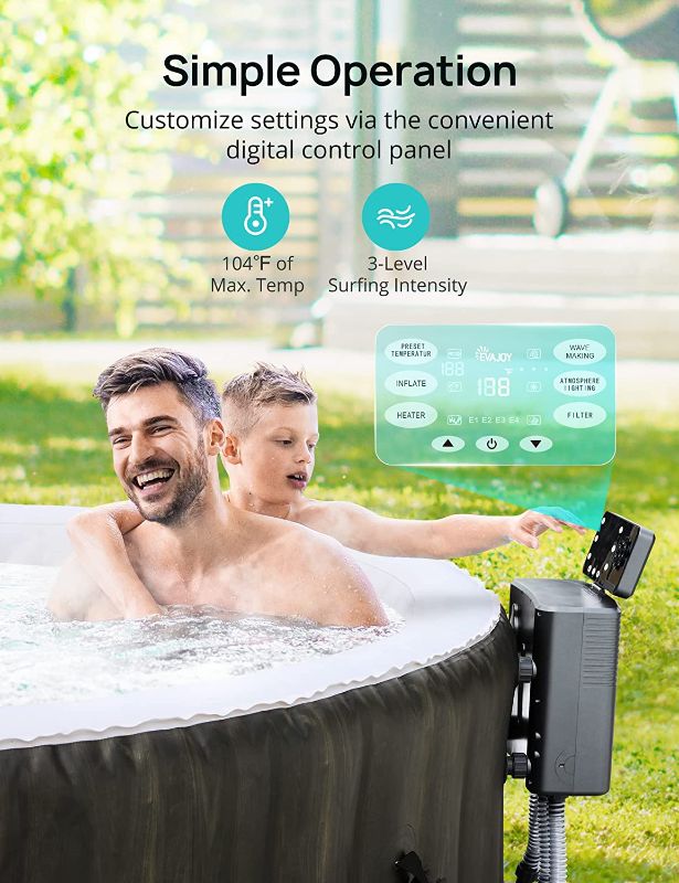 Photo 2 of EVAJOY Inflatable Hot Tub, Portable Inflatable Hot Tub with Built-in LED, Electric Heater Pump, Hot Tub Spa with 140 Air Jets, 4-6 Adults, for Backyard, Garden, Indoor