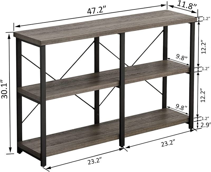 Photo 2 of GRELO HOME Rustic Console Table for Entryway, Industrial Sofa/Entry Table with Storage Open Bookshelf, 47 Inch Gray Oak