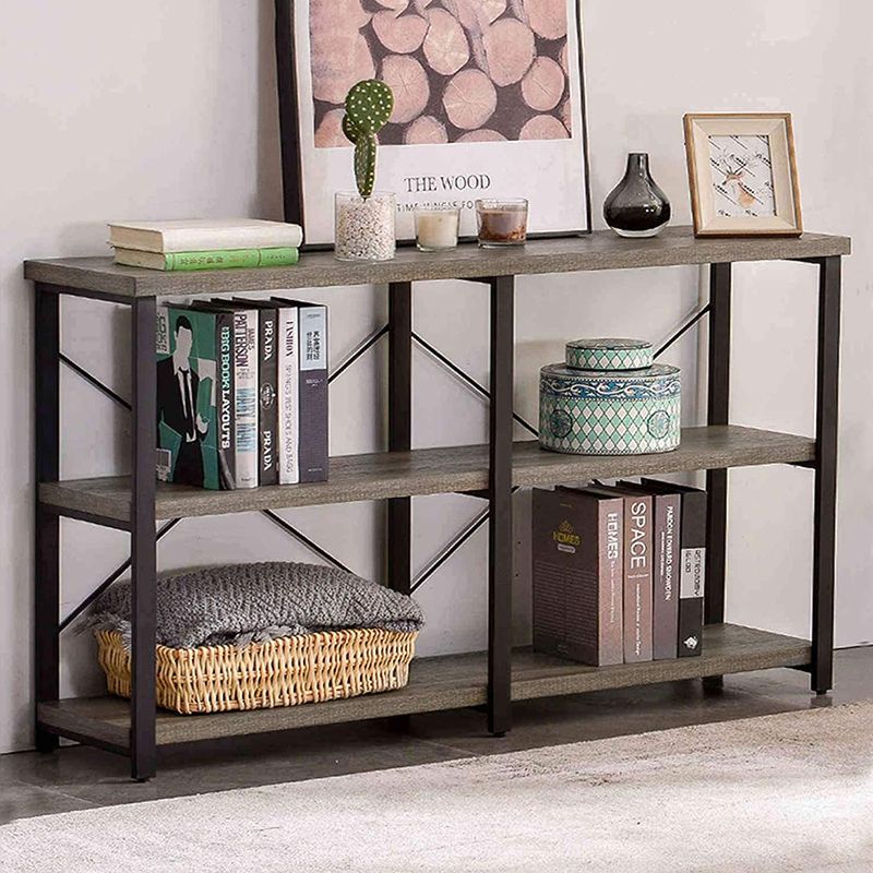 Photo 1 of GRELO HOME Rustic Console Table for Entryway, Industrial Sofa/Entry Table with Storage Open Bookshelf, 47 Inch Gray Oak