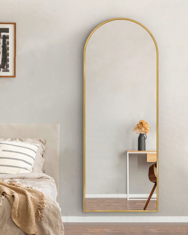 Photo 1 of TinyTimes 65''x22'' Full Length Mirror, Arched Floor Mirror with Stand, Full Body Mirror, Wall Mirror, Modern & Contemporary Full Length Mirror, Aluminum Alloy Frame - Gold