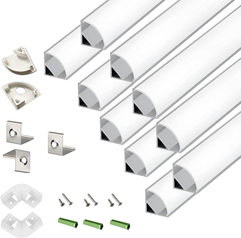 Photo 1 of THMOOTHER 10-Pack 3.3FT 1Meter V Shape LED Strip Aluminum Channel Diffuser System, Extruded Alu Track Milky Cover with Corner Connector and Mounting Kit,Easy Cut and Installed Curved Lens Profile