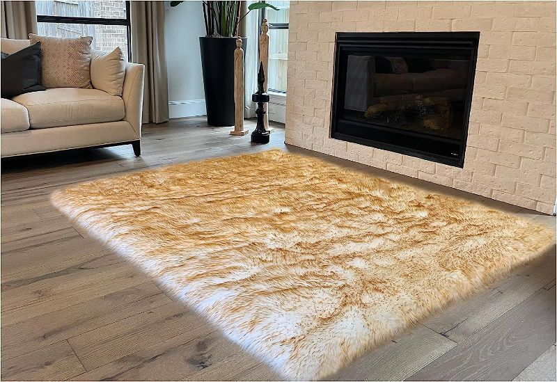 Photo 1 of LAMBZY USA Faux Sheepskin Living Room Rug - Hypoallergenic Soft Shaggy Rectangular Area Rugs | 'Maya Collection' Luxury Carpet Rug for Sofa, Bedroom and Kids Room (6’6" x9’6”