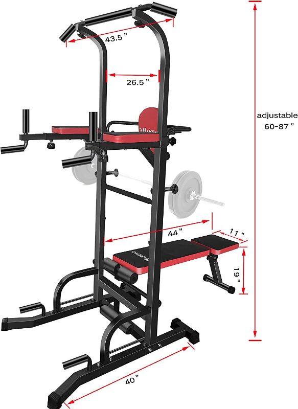 Photo 2 of HAKENO Multi-Function Power Tower with Squat Rack Pull Up Bar Station Adjustable Workout Dip Station Pull up Tower Home Strength Training Workout Equipment