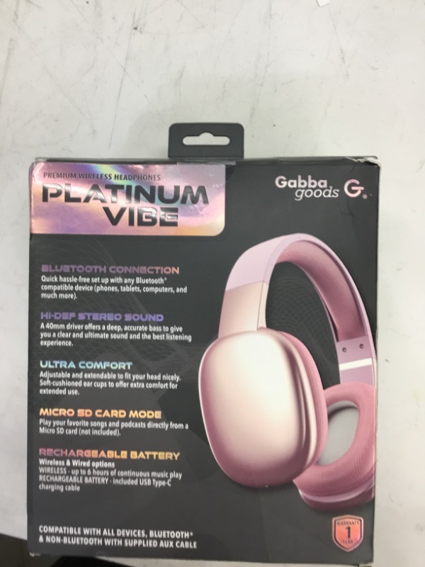 Photo 3 of Gabba Goods Wireless Over Ear Bluetooth Headphones with Microphone - Foldable Headset -Noise Reduction - Bluetooth, Wired,Built in Micro SD for Travel, Home, Work TV,PC,Gaming,Cellphone (Pink)