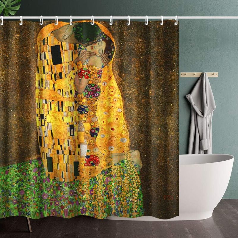 Photo 1 of INVIN ART Bathroom Shower Curtain Set with Hooks,The Kiss by Gustav Klimt,Home Art Paintings Pictures for Bathroom