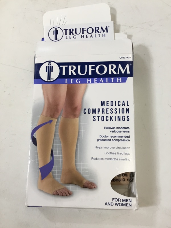 Photo 2 of Truform 20-30 mmHg Compression Stockings for Men and Women, Knee High Length, Open Toe, Beige, Large Beige Large (1 Pair)