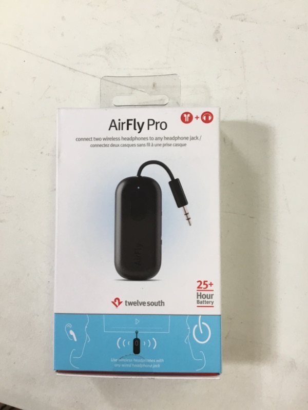 Photo 2 of Twelve South AirFly Pro Bluetooth Wireless Audio Transmitter/Receiver for up to 2 AirPods/Wireless Headphones; Use with Any 3.5 mm Audio Jack, Black AirFly Pro Black