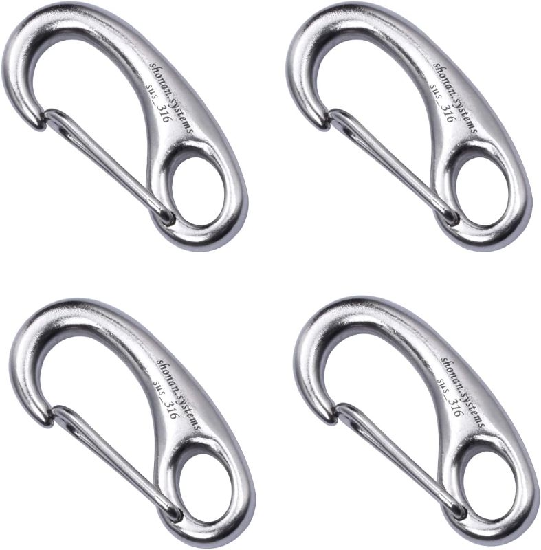 Photo 1 of SHONAN 1.93 Inch Carabiner Clips, 4 Pack Flag Pole Clips, Stainless Steel 316 Marine Clips for Ropes, Clip Hooks for Keychain, Dog Leashes, and Hiking
