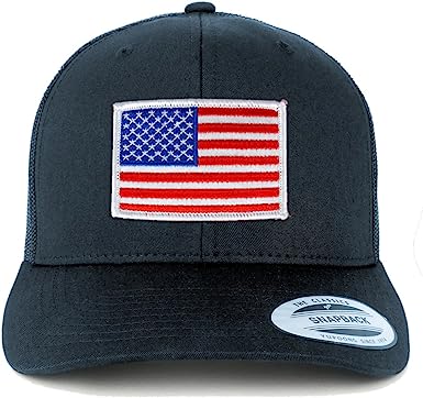 Photo 1 of Armycrew American Flag Patch Snapback Trucker Mesh Cap - Navy