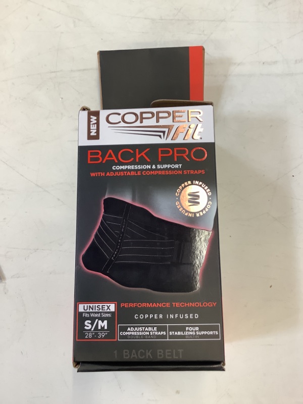 Photo 1 of Copper Fit Pro Back Belt Compression Brace, Small/Medium Small/Medium Unisex Waist Size 28”-39” Brace