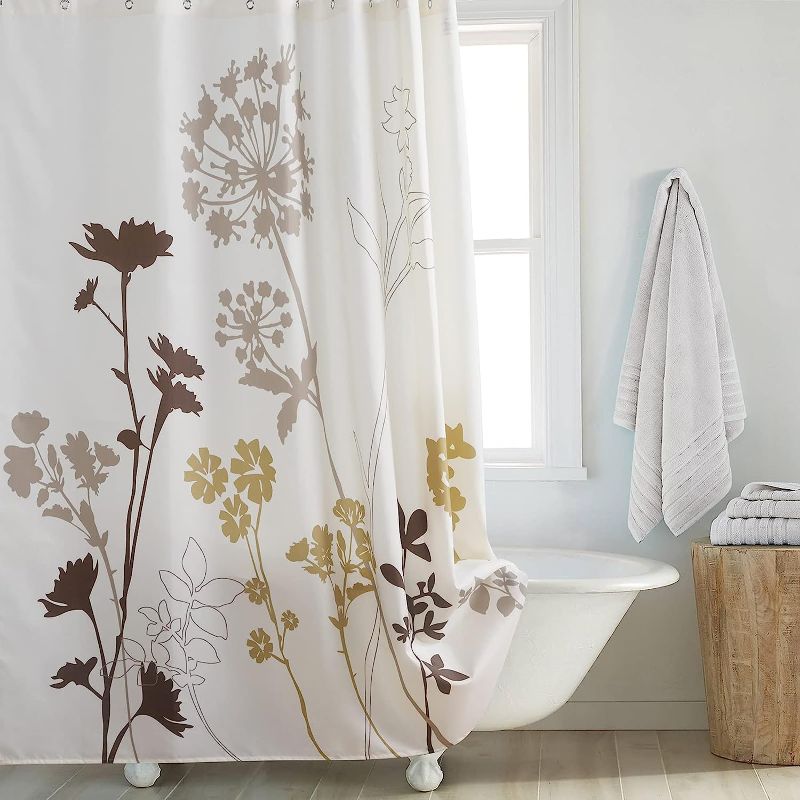 Photo 1 of RUMAGI Silhouette Farmhouse Tan and Brown Polyester Beige Fabric Printed Ivory Waterproof Cream Shower Curtain, 72" W x 72" H