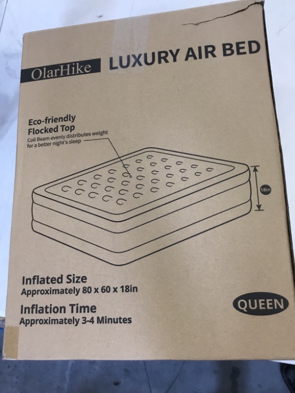 Photo 2 of OlarHike Inflatable Queen Air Mattress with Built-in Pump,18" Elevated Durable Air Mattresses for Camping, Home & Guests, Fast & Easy Inflation/Deflation Airbed, Black Double Blow up Bed, Travel Cushion, Indoor