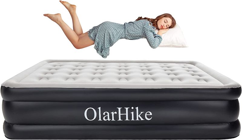 Photo 1 of OlarHike Inflatable Queen Air Mattress with Built-in Pump,18" Elevated Durable Air Mattresses for Camping, Home & Guests, Fast & Easy Inflation/Deflation Airbed, Black Double Blow up Bed, Travel Cushion, Indoor