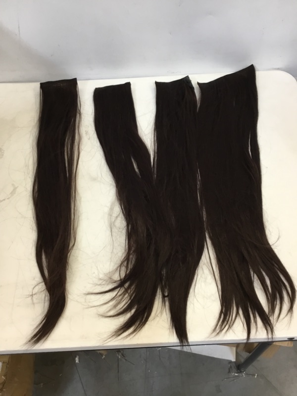 Photo 1 of REECHO 28" Straight Super Long 4 PCS Set Thick Clip in on Hair Extensions Dark Brown with Little Reddish