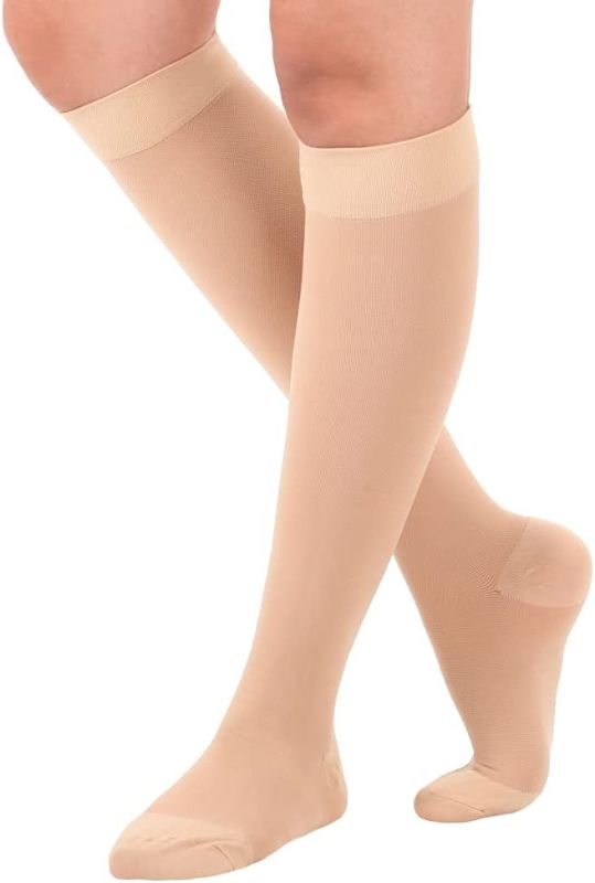 Photo 1 of Compression Socks 20-30 mmHg for Men & Women - Compression Stockings for Circulation - Closed Toe Opaque Knee-Hi, Beige, 2XL