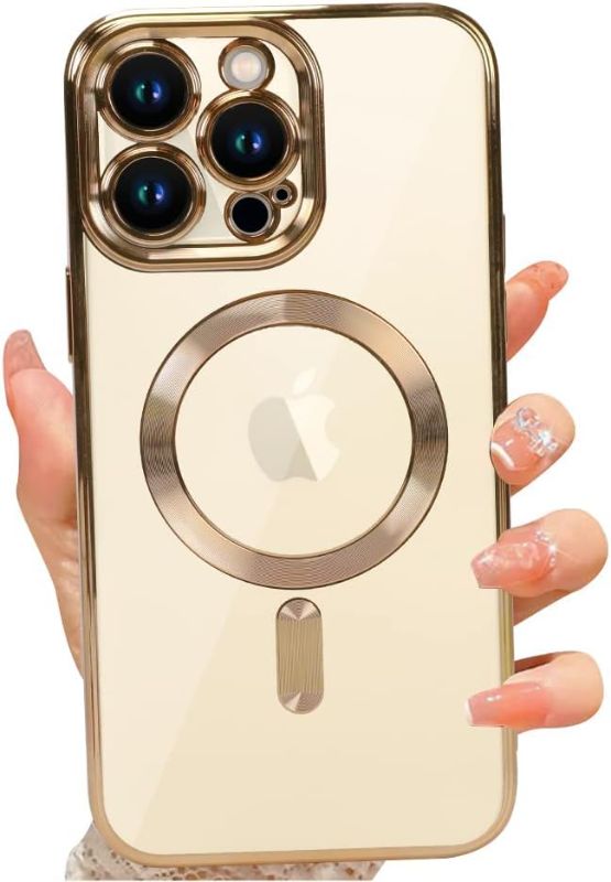 Photo 1 of WPCase Magnetic Clear Gold Case for iPhone 13 Pro Max with Camera Lens Protector, MagSafe Compatibility, Soft TPU Shockproof & Anti-Scratch Cover