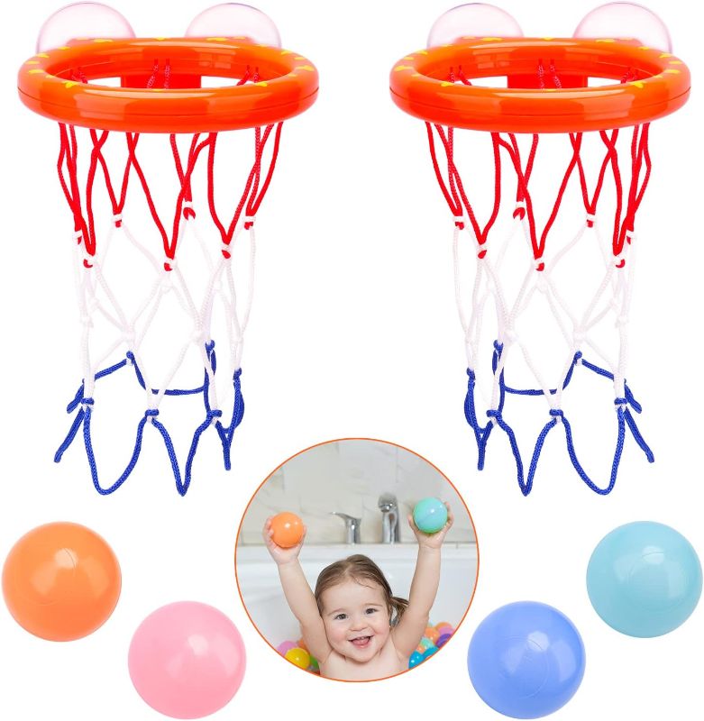 Photo 1 of Ledorr 2 Pack Bath Toy Bathtub Basketball Hoop for Toddlers Kids, Boys, and Girls with 4 Balls Set & Strong Suction Cup, Kid & Toddler Bath Toys Gift