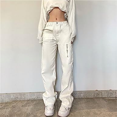 Photo 1 of MRLION Harajuku Pockets Patchwork Cargo Jeans Y2K High Waist Streetwear 90S Baggy Jeans Women Pants Straight Leg