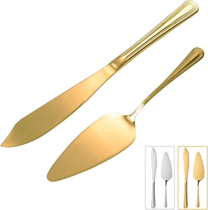 Photo 1 of ERVILO Cake Knife and Server Set, Cake Serving Set, Cake Pie Pastry Servers, Stainless Steel Cake Cutting Set Perfect For Birthday, Wedding, Parties and Events