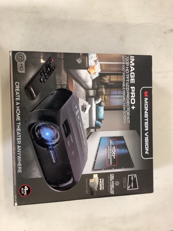 Photo 2 of Monster Image Pro 720 HD Extra-Bright LCD Projector, 2000 Lumens, Projects Up to 16ft, Max Resolution: 1080 HD, Universal Image/Audio/Video Support, AV/USB/HDMI/SD Input