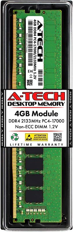 Photo 1 of A-Tech 4GB DDR4 2133 MHz UDIMM PC4-17000 (PC4-2133P) CL15 DIMM Non-ECC Desktop RAM Memory Module