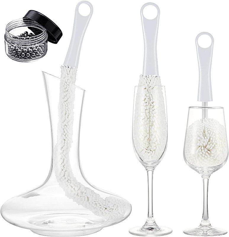 Photo 1 of 3 Pieces Wine Cleaning Brush Flexible Bottle Scourer with Stainless Steel Decanter Cleaning Balls Multi-Function Household Cleaning Tools for Goblets/Champagne Flutes/Cups/Glasses