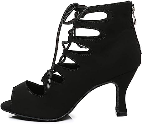 Photo 1 of AOQUNFS Women's Open Toe Lace up Ankle Latin Dance Boots Salsa Performance Practice Party Ballroom Shoes