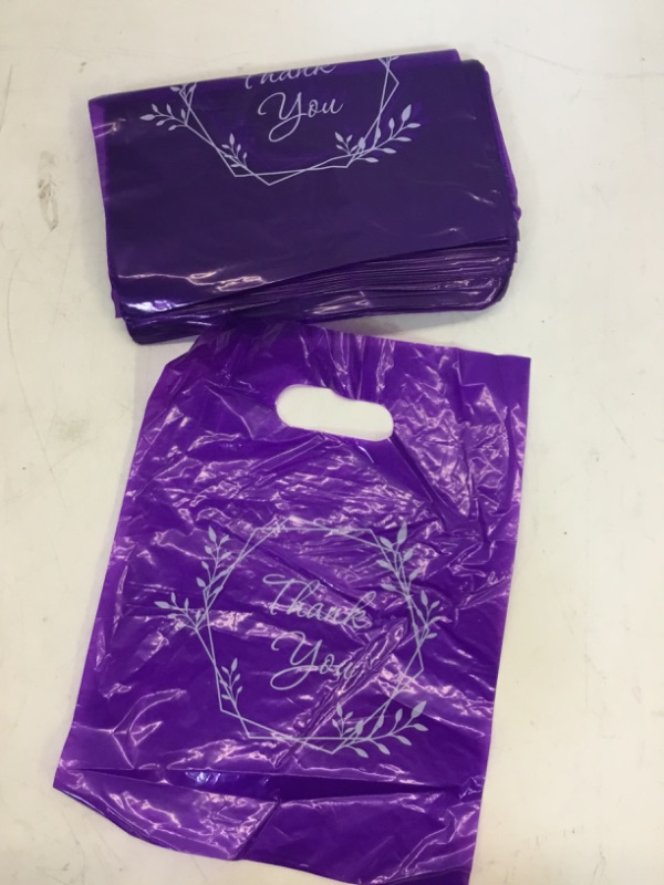 Photo 2 of 100 Thank You Bags for Business Small Purple Color 1.5Mil 9"x12" Merchandise Bags Extra Thick Glossy Purple Retail Bags and Thank You Bags With Handles and Plastic Bags for Small Business