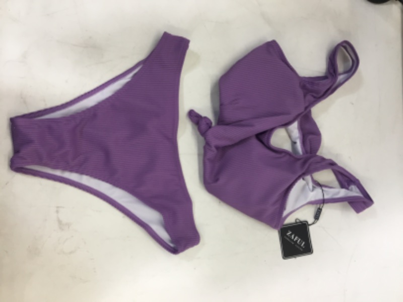 Photo 1 of  Women's Scoop Neck Spaghetti Straps Ribbed Bikinis Padded High Cut Thong Two Pieces Swimsuits