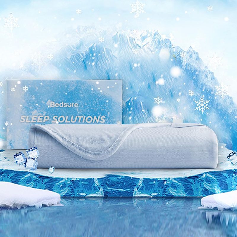 Photo 1 of Bedsure Cooling Blanket for Hot Sleepers - Summer Blanket Throw XL, Lightweight Thin Blanket, Light and Breathable Bamboo Blanket, Double-Sided Cold Blankets for Night Sweats, 60X80 Inches, Light Blue